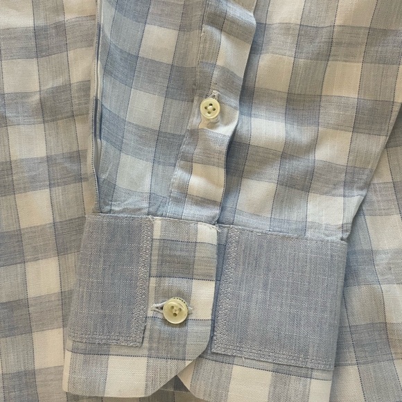 Gallia Made in Italy Check Print Spread Collar Shirt in Blue Size 44/17 1/2 $395 - Picture 3 of 9